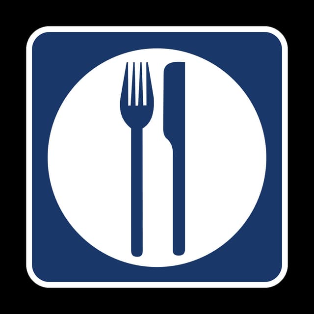 Food sign - Shows that restaurants or food services are available at or near the upcoming exit or roadside area.