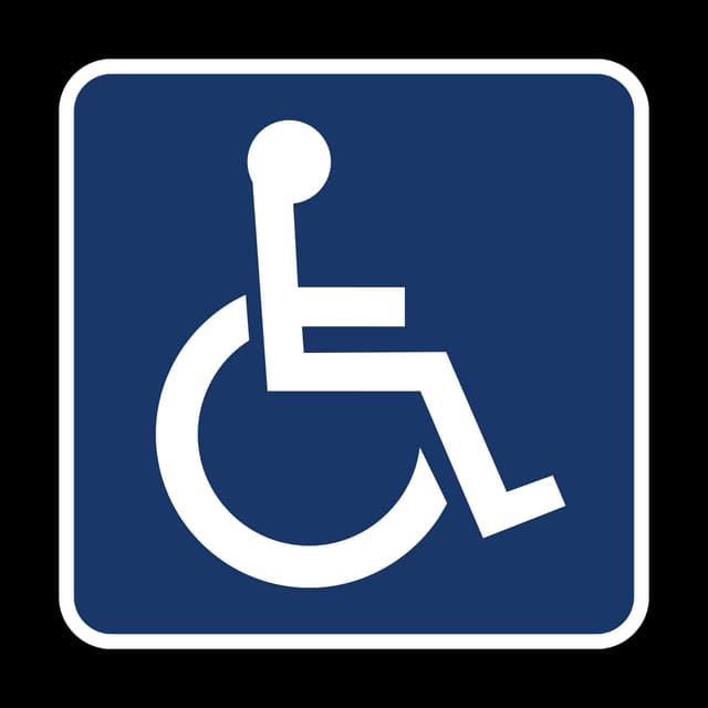 Handicapped sign - Indicates accessible facilities, parking, or services for drivers and passengers with disabilities.