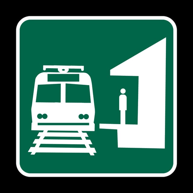 Light Rail Transit Station sign - Marks the direction or location of a light rail or transit station for park-and-ride or transfers.