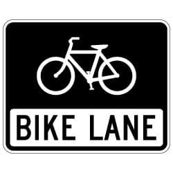 Bike Lane sign - Marks a lane reserved for bicycles; motor vehicles should not use this lane except when turning or crossing it.
