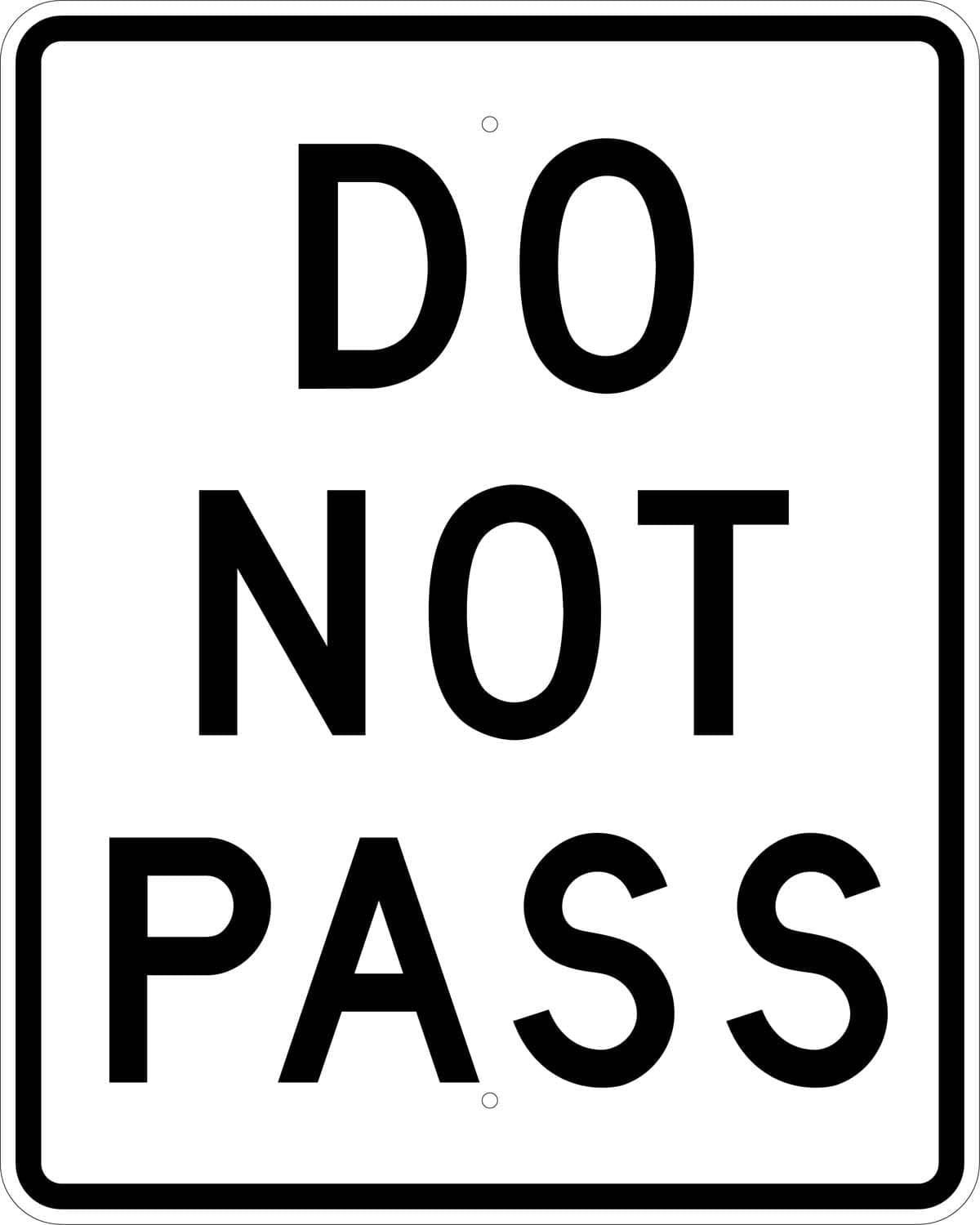 Do Not Pass sign - Forbids passing other vehicles in this zone because of limited sight distance or other hazards.