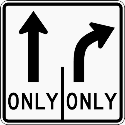 Lane Use Control Sign sign - Shows which maneuvers are permitted from each lane at an intersection (straight, left, right, or combinations).