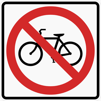 No Bicycles sign - Prohibits bicycles from using this roadway, ramp, or area for safety or traffic reasons.