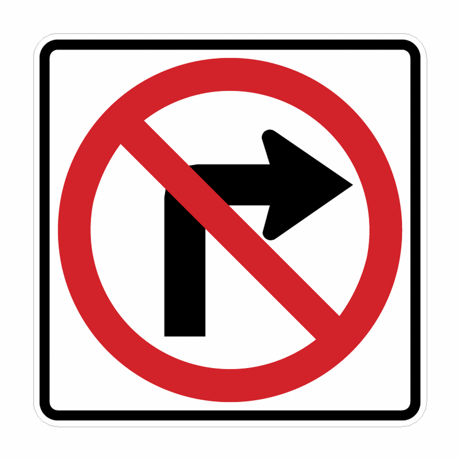 No Right Turn sign - Right turns are prohibited at this intersection or roadway.