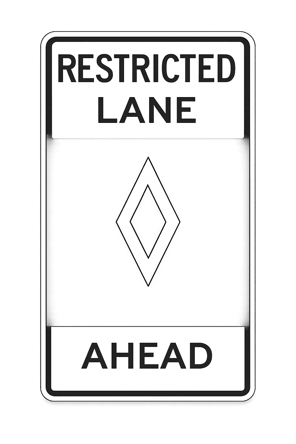 Restricted Lane Ahead Sign sign - Warns that a lane ahead is reserved (e.g., HOV, buses, bikes) during certain times or always.