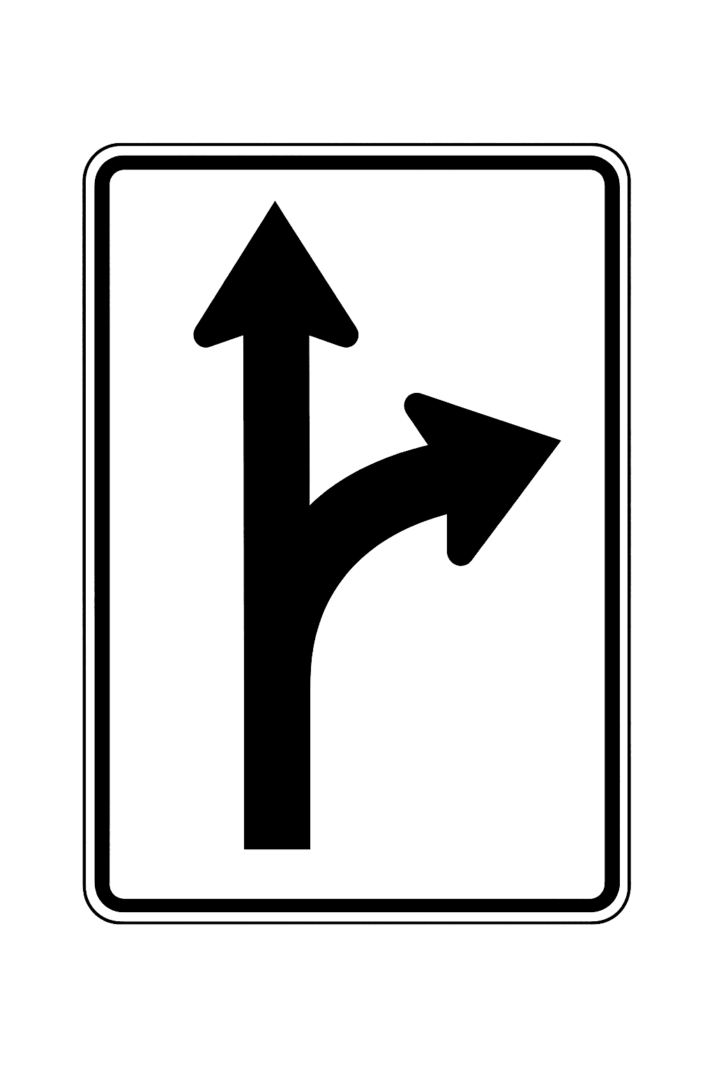 Straight Or Right sign - Limits movements from this lane to going straight ahead or turning right only.