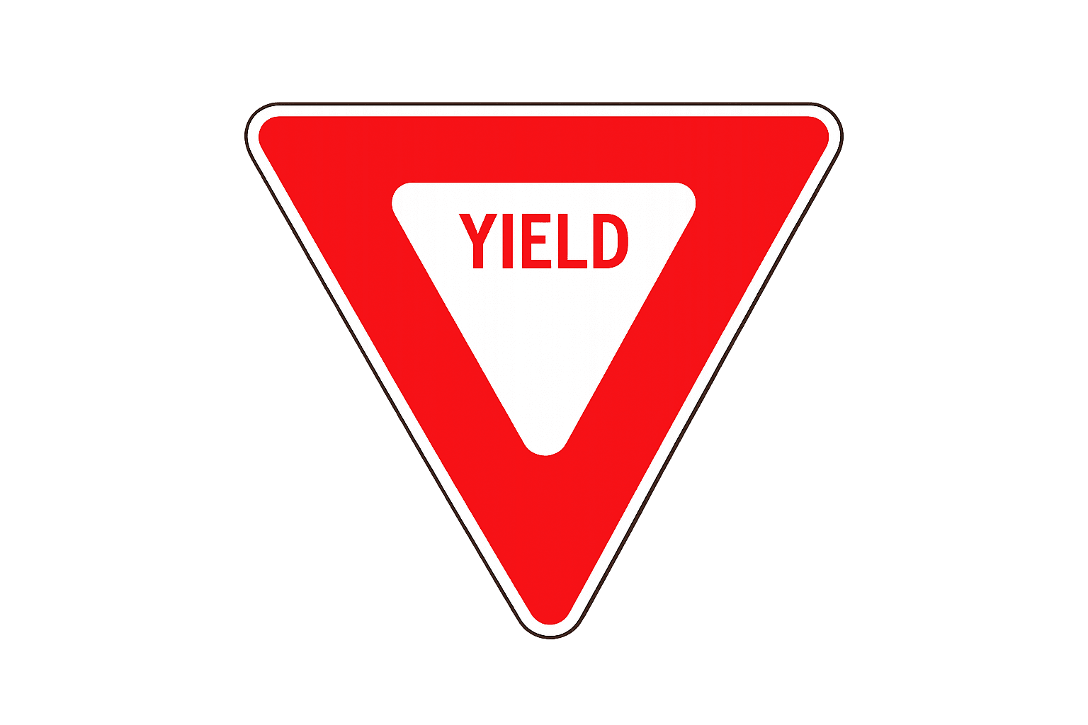 Yield sign - A red and white triangular sign meaning slow down and give the right of way to traffic and pedestrians.
