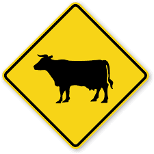 Cattle Crossing sign - Indicates that cattle may be on or near the roadway; reduce speed and watch for animals.