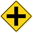Cross Road sign - Signals an upcoming four-way intersection where traffic may enter from side roads.