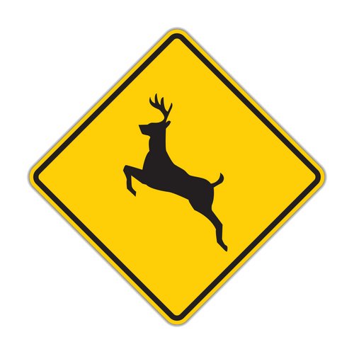 Deer Crossing sign - Warns that deer frequently cross the roadway; be prepared to slow or stop suddenly.