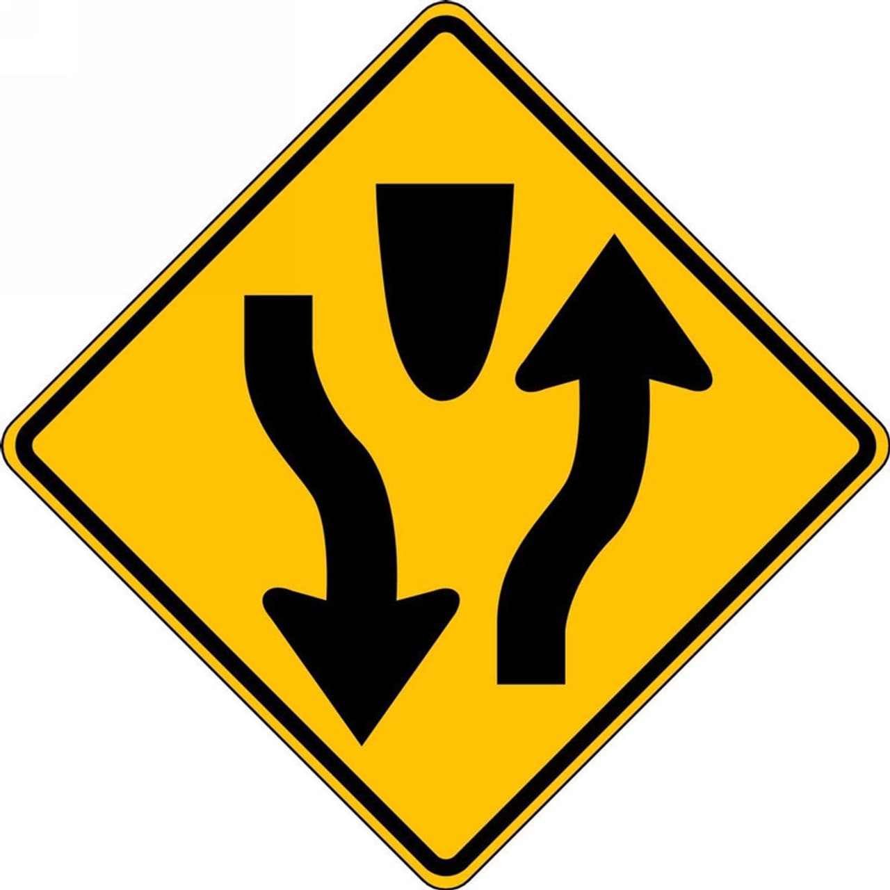 Divided Highway Begins sign - Announces the start of a divided highway with a median separating directions of travel.
