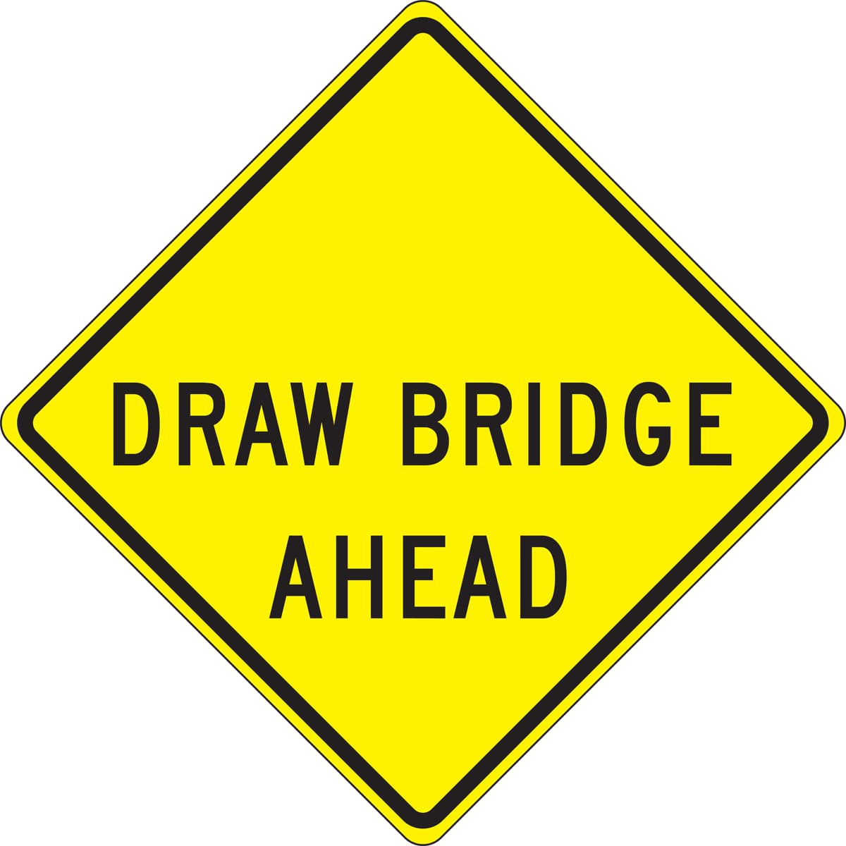 Drawbridge Ahead sign - Warns that a movable bridge is ahead that may raise for boat traffic; be prepared to stop when signals are activated.