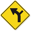 Left Curve And Side Road sign - Warns of a left curve in the road with a side road entering or leaving near the curve.