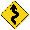 Left Winding Road sign - Indicates a series of curves ahead beginning with a curve to the left.