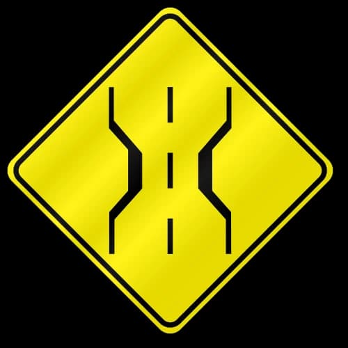 Narrow Bridge Ahead sign - Warns that a bridge with limited width is ahead; oncoming vehicles may be close.