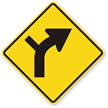 Right Curve And Side Road sign - Warns of a right curve with a side road entering or leaving near the curve.