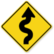Right Winding Road sign - Indicates a series of curves ahead beginning with a curve to the right.