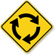 Roundabout sign - Indicates a circular intersection where entering drivers must yield to traffic already in the roundabout.