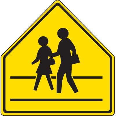School Crossing Ahead sign - Alerts that a school crosswalk is ahead; expect children crossing and be ready to stop.