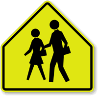 School Zone sign - Marks the approach to a school area where lower speeds and extra caution are required.