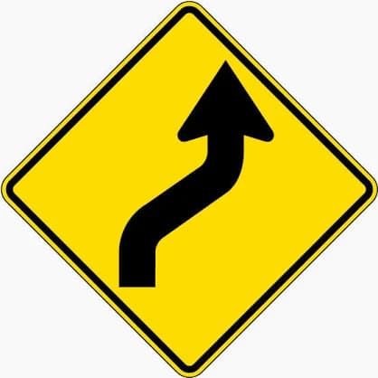 Set Of Curves Left To Right sign - Warns of consecutive curves first to the left, then to the right.