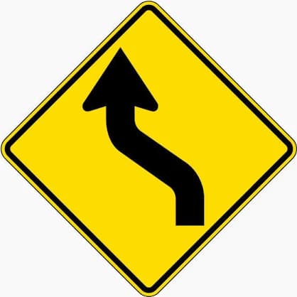 Set Of Curves Right To Left sign - Warns of consecutive curves first to the right, then to the left.