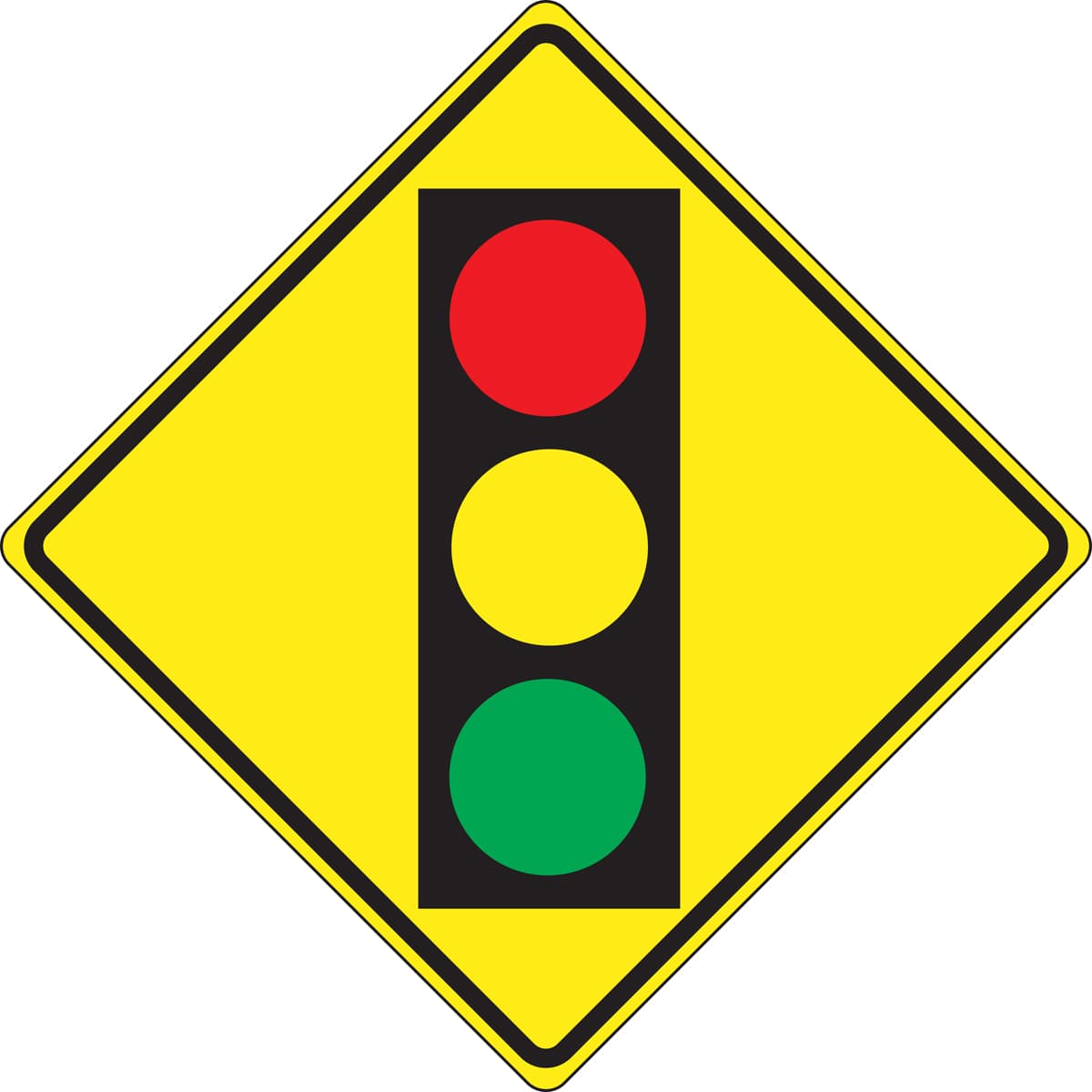 Traffic Signal Ahead sign - Notifies drivers of an upcoming traffic light so they can prepare to slow or stop.