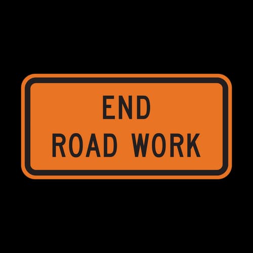 End Of Road Work sign - Marks where construction has ended and normal road rules and speed limits resume.