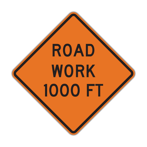 Road Work Ahead sign - General warning that construction or maintenance is ahead; expect slowed or shifted traffic.