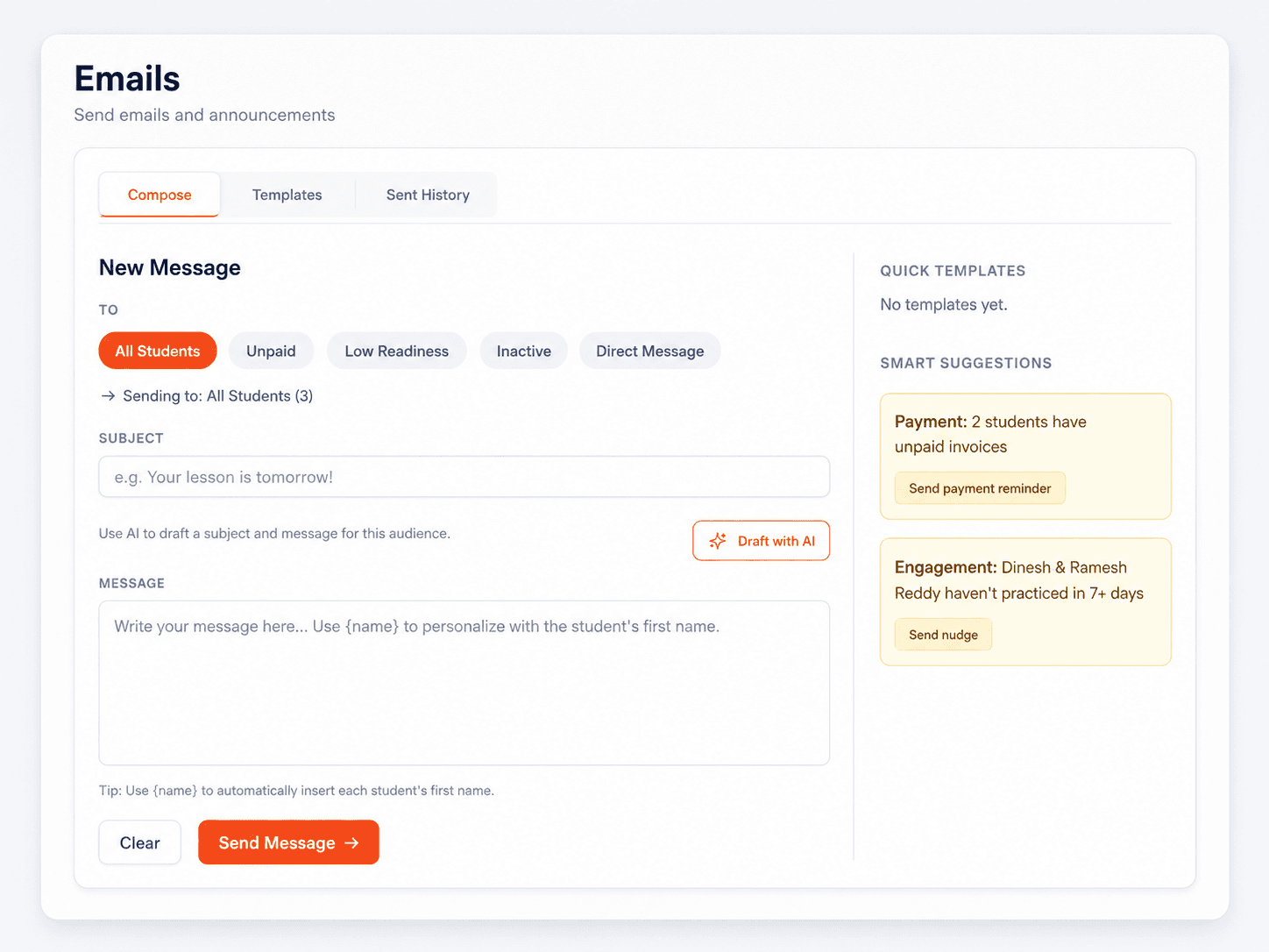 PermitSmash emails and announcements view